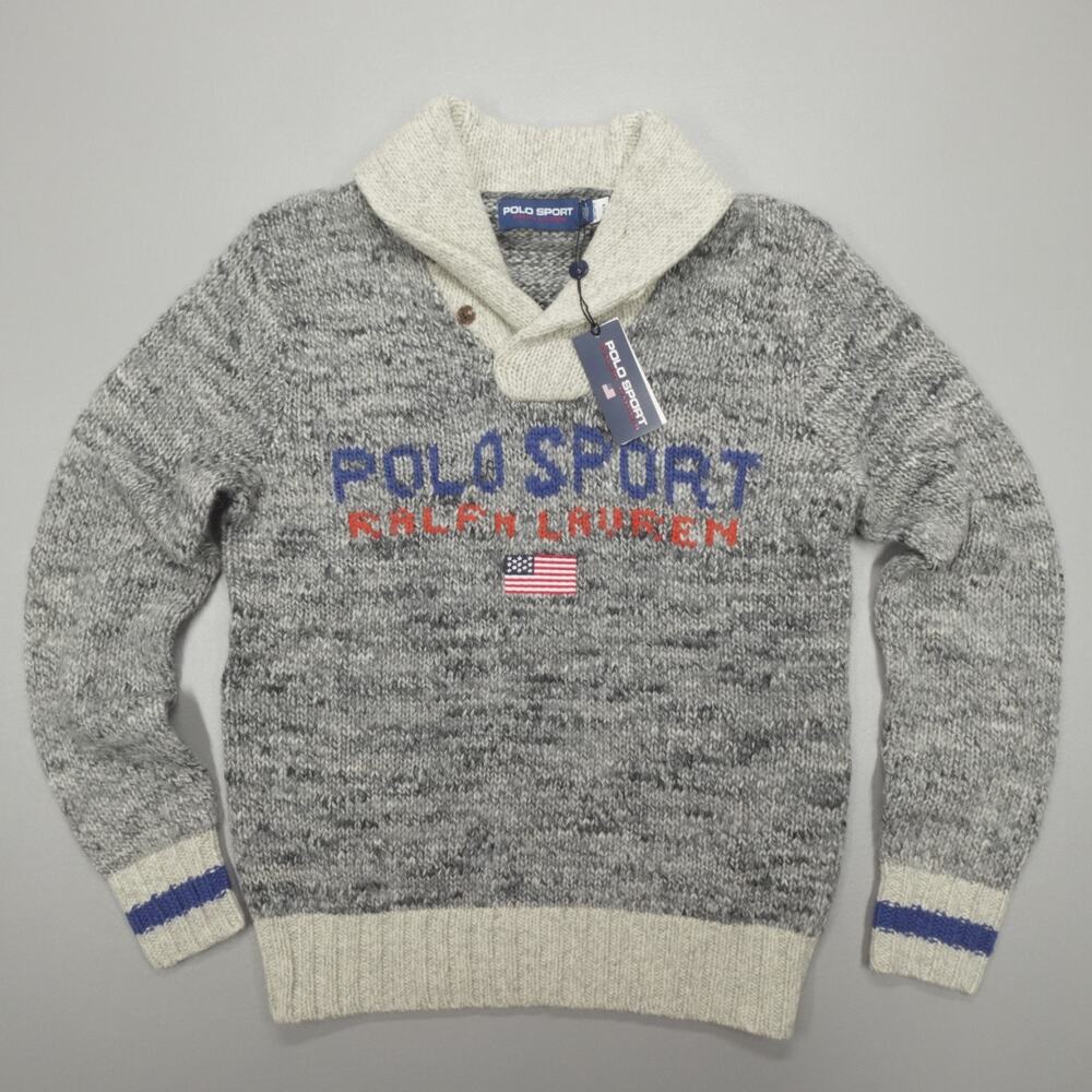 Polo Sport Ralph Lauren American Flag Shawl Collar Size S Alpaca Wool Sweater